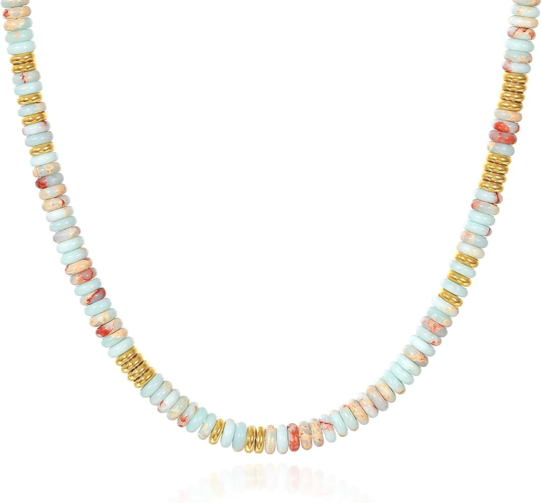 KissYan Boho Beaded Choker Necklace for Women, Gemstone Choker Natural Stone Freshwater Pearl Sur... | Amazon (US)