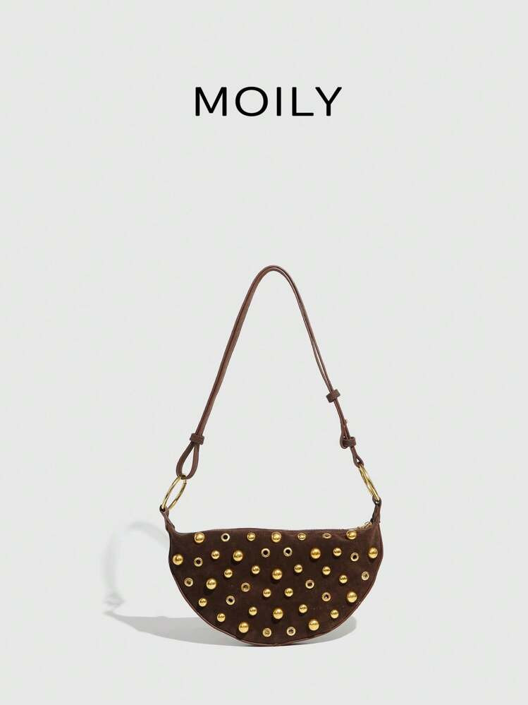 Bolsa A Tiracolo Feminina Ajustável De Sela Com Tachas, Estilo Street Punk | SHEIN