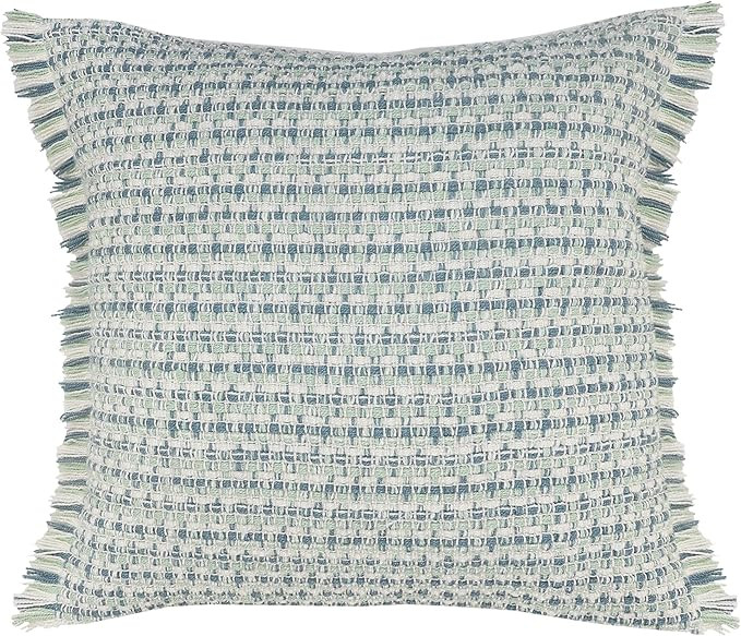 LR Home Interwoven Coastal Delight Fringed Throw Pillow, 24" x 24", Blue/Green/White | Amazon (US)