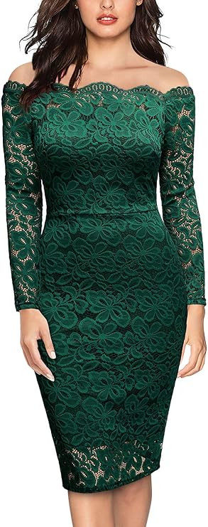 Miusol Women's Vintage Off Shoulder Flare Lace Slim Cocktail Pencil Dress | Amazon (US)