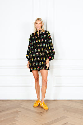 Black Framed Floral Mini Caftan | La Vie Style House