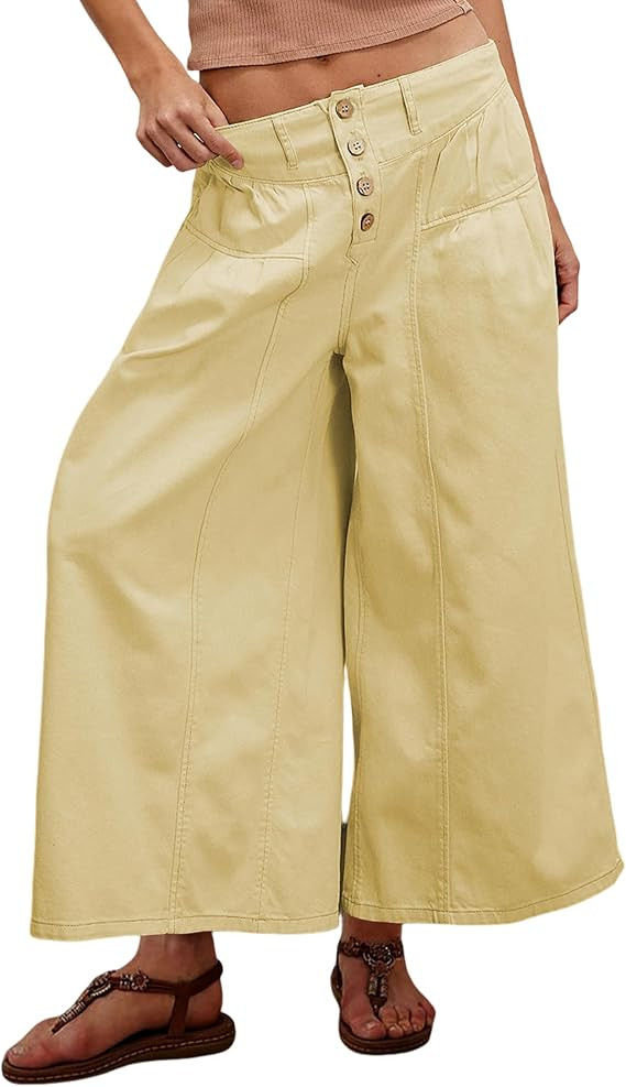 Lentta Women's Wide Leg Jeans Mid Rise Trousers Elastic Waist Button Pleated Demin Pants with Poc... | Amazon (US)