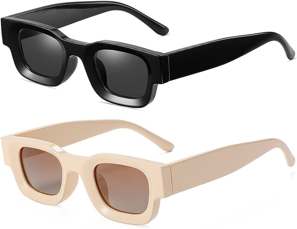 Gleyemor Polarized Rectangle Sunglasses for Men Women Chunky Square Thick Frame Glasses (Black/Gr... | Amazon (US)