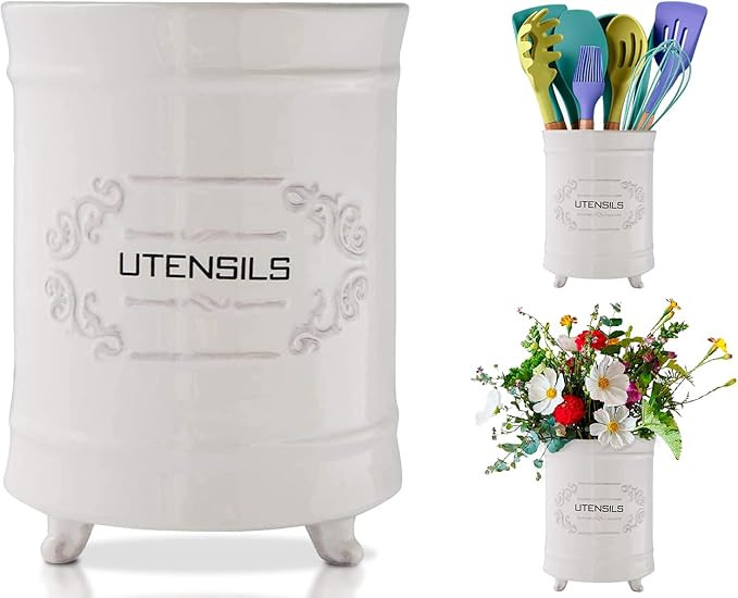 Comfify White Ceramic Utensil Holder – Vintage Style Kitchen Caddy – Shabby Chic Countertop O... | Amazon (US)