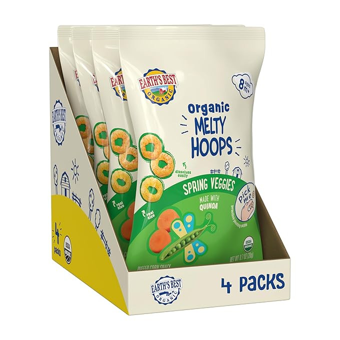 Earth's Best Organic Melty Hoops, Bite-Sized Snacks for Babies 8 Months and Up, Spring Veggie, 0.... | Amazon (US)