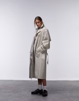 Topshop longline trench coat in stone | ASOS (Global)