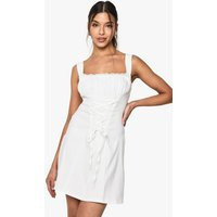 boohoo Women's Bengaline Milkmaid Mini Dress in White | Size: 12 | boohoo (US & Canada)