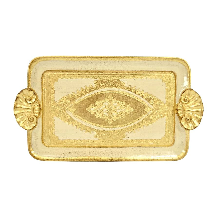 Florentine Wood Serving Tray Vintage Platter with Shell Handle, Gold Home Decor, Coquette Room De... | Amazon (US)