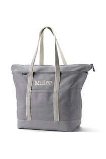 Extra Large Solid Color Zip Top Long Handle Canvas Tote Bag | Lands' End (US)