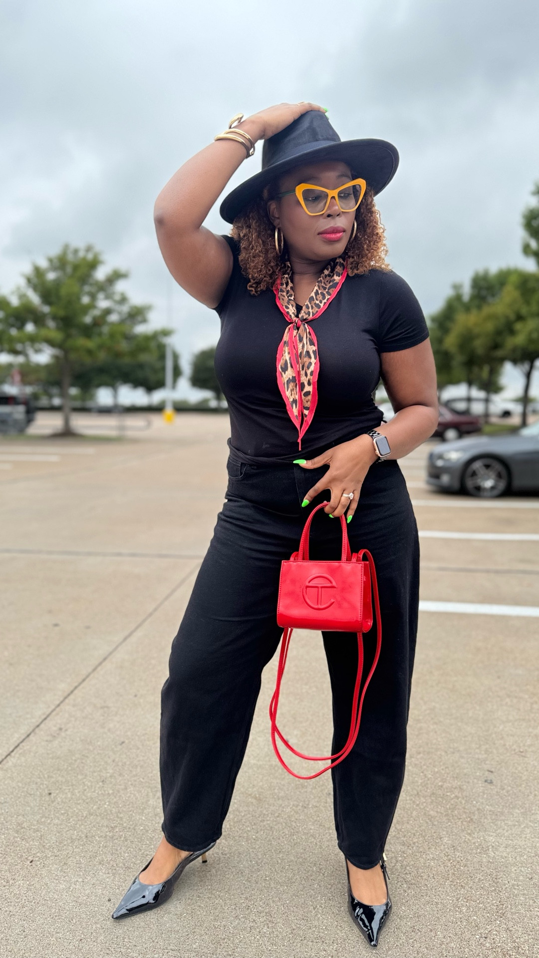 Today’s reminder: accessories can make the outfit. 👏🏾 A red bag, a printed scarf and playful glasses took this black-on-black fit to the next level 🔥 Tap my LTK to shop this look!

Jeans & scarf: H&M 
Shirt: tj maxx 
Shoes: Schutz 
Hat:Amazon 
Bag: telfar 
Glasses: ZEELOOL 


#fashion #style #midsizefashion #momstyle #accessories #ootd #dallasinfluencer 

#LTKItBag #LTKStyleTip #LTKMidsize