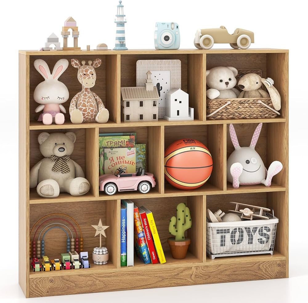 Costzon Montessori Shelf, 10-Section Toy Storage Organizer for Books Toys, 3 Tier Wooden Storage ... | Amazon (US)