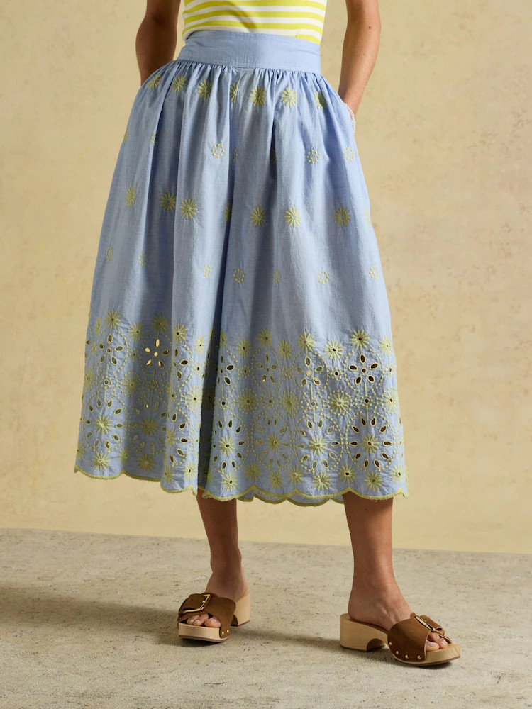 Blauw - Joules Broderie Cropped Wide Leg Culottes | Next EU