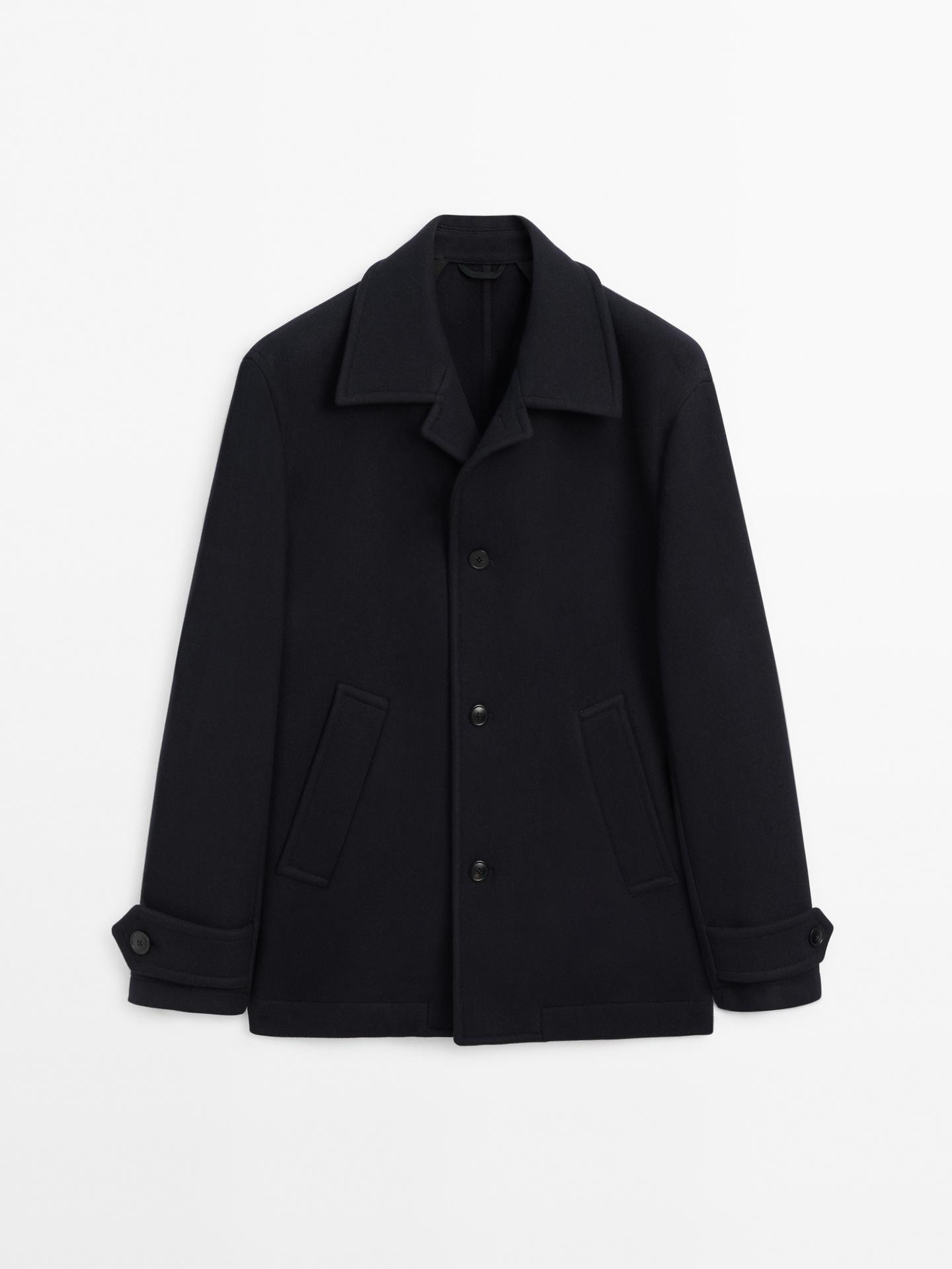 Short navy blue wool blend coat | Massimo Dutti DE