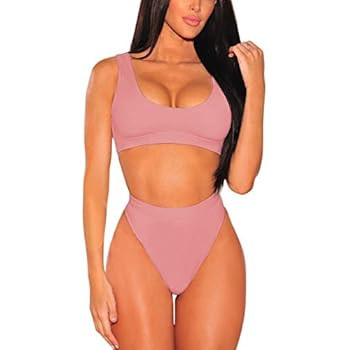 Pink Queen Women's Crop Top High Waisted Cheeky Bikini Set Two Piece Swimsuits | Amazon (US)