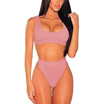 Pink Queen Women's Crop Top High Waisted Cheeky Bikini Set Two Piece Swimsuits | Amazon (US)
