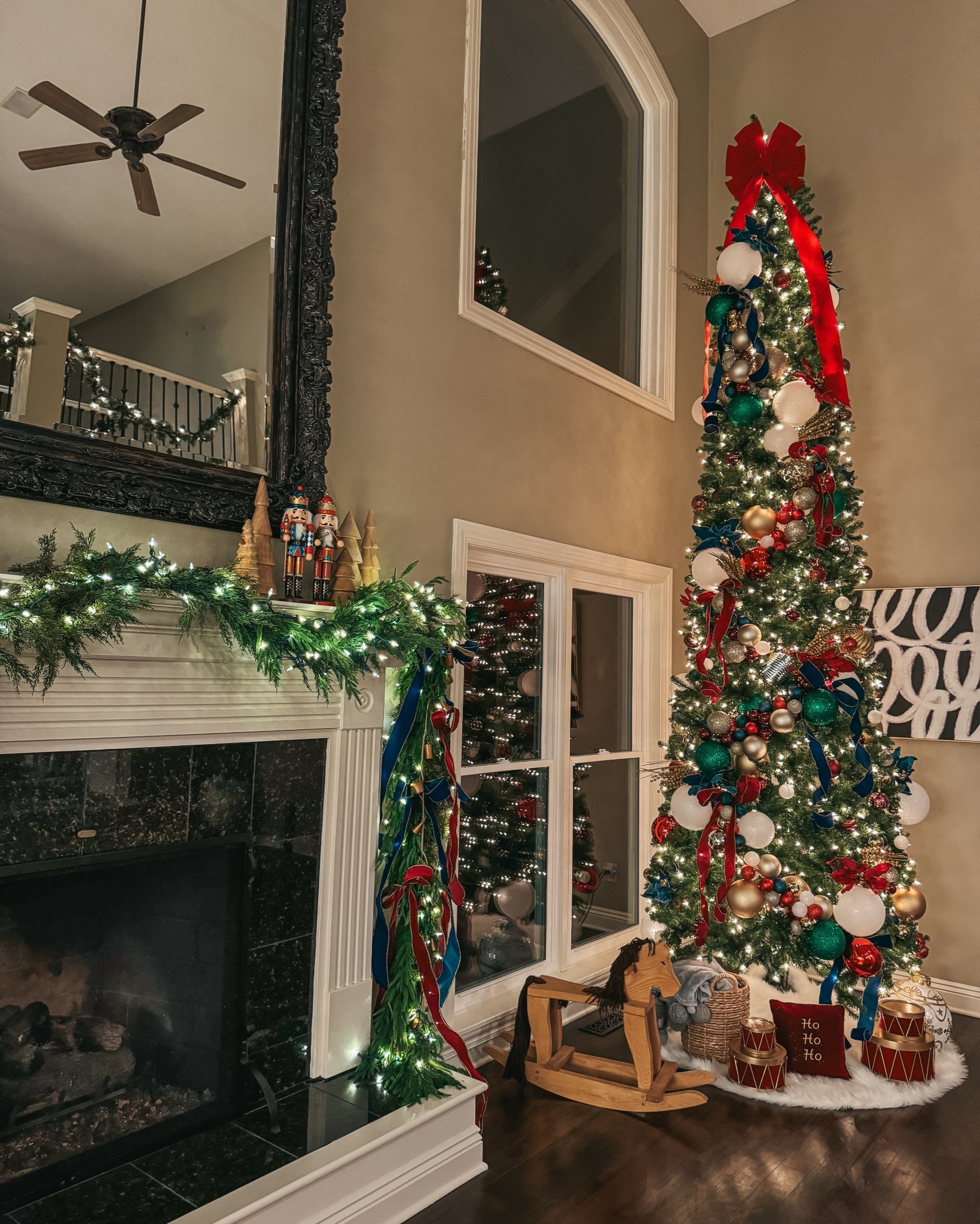 Christmas tree. Christmas decor. Holiday home decor. Christmas mantle. Vintage christmas. Velvet bow. Classic Christmas. Cascading garland. 

#LTKCyberWeek #LTKHoliday