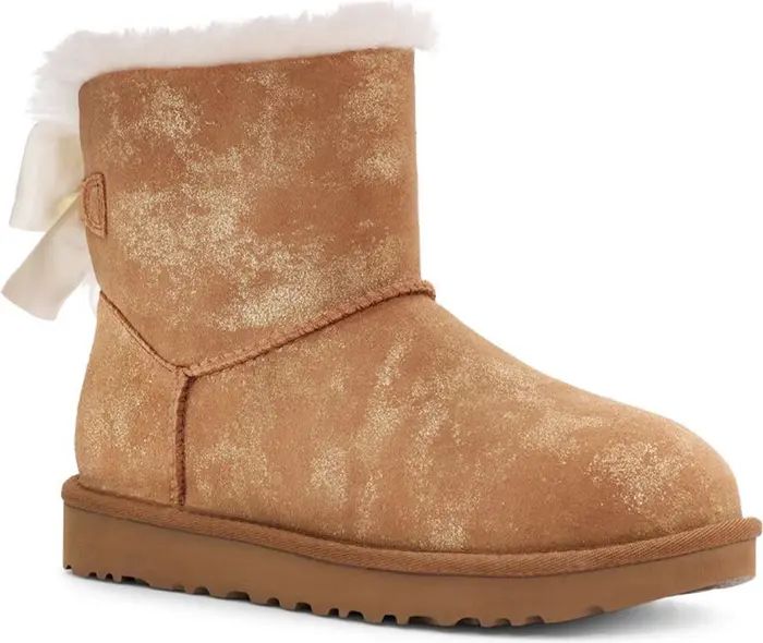 UGG Mini Bailey Bow Glimmer Faux Fur Lined Boot | Nordstrom Rack