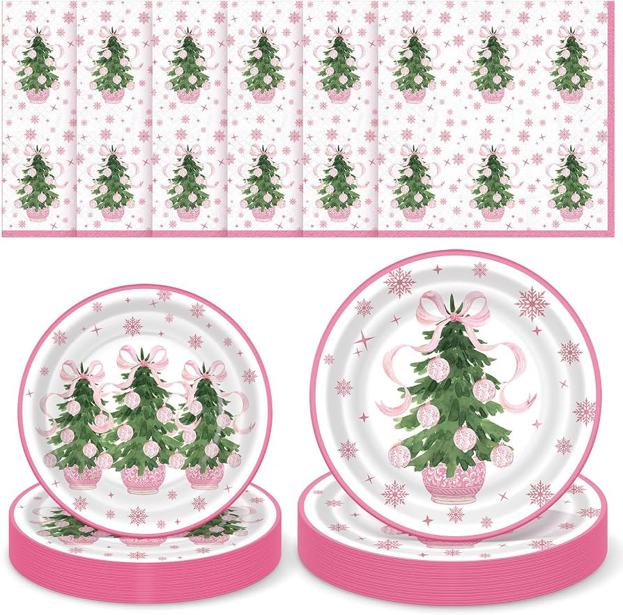 Havawish 72 Pcs Pink Potted Plant Christmas Party Supply, Plates and Napkin | Amazon (US)