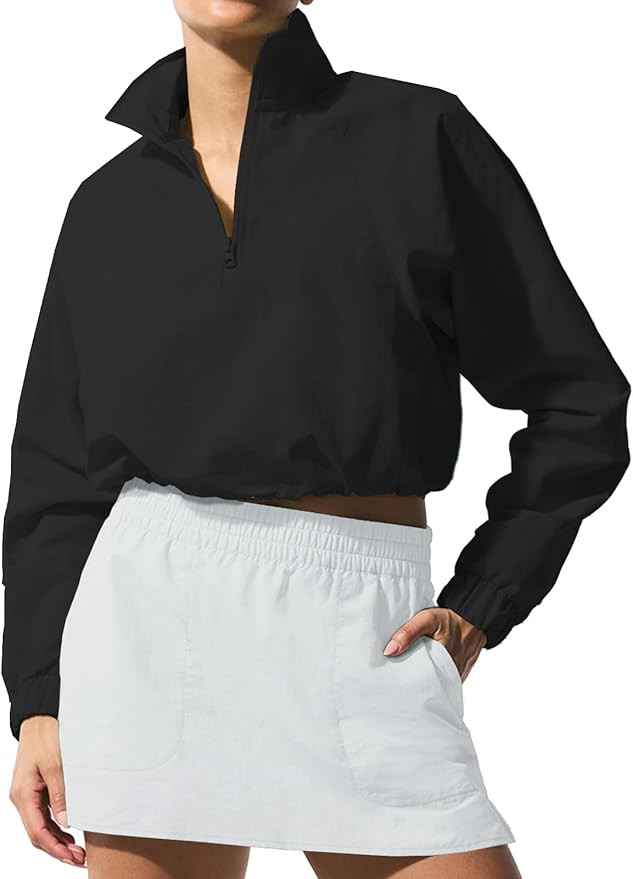 INFITTY Women's Lightweight Jacket Cropped Long Sleeve Workout Tops Quarter Zip Pullover Athletic... | Amazon (US)