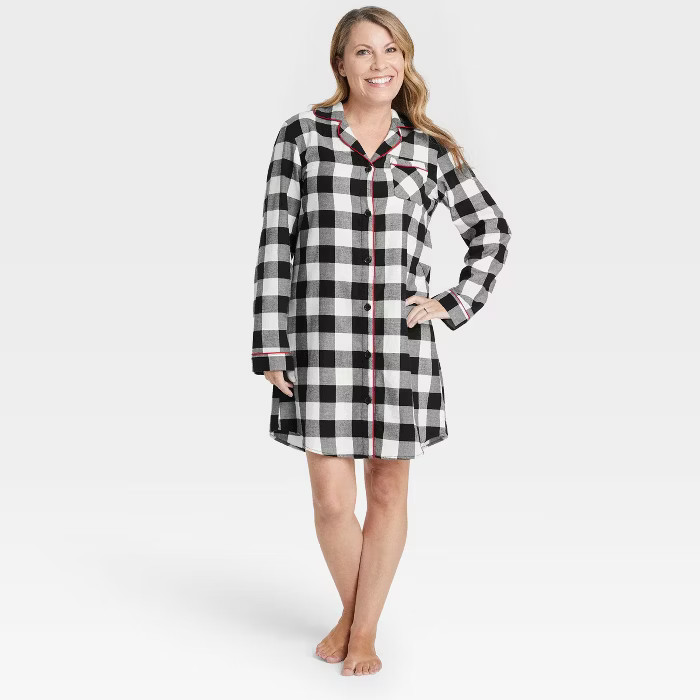 Women's Holiday Buffalo Check Plaid Flannel Matching Family Pajama Nightgown - Wondershop™ Whit... | Target