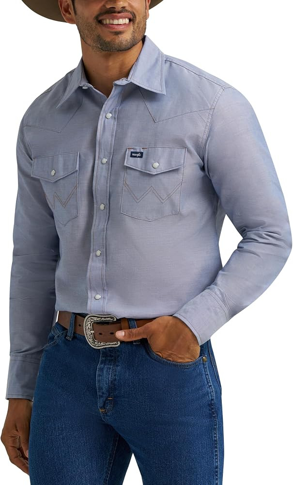 Wrangler Men's Cowboy Cut Firm Finish Western Long Sleeve Snap Work Shirt | Amazon (US)