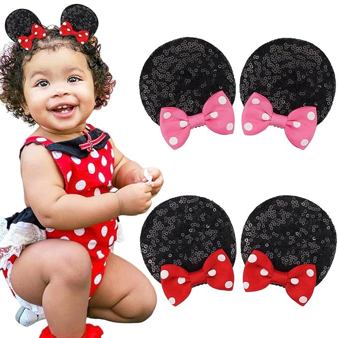 Ayesha Mickey Minnie Ears Hair Clips Mouse Ears for Toddler Girls Sequin Mouse Bows Barrettes Mic... | Amazon (US)