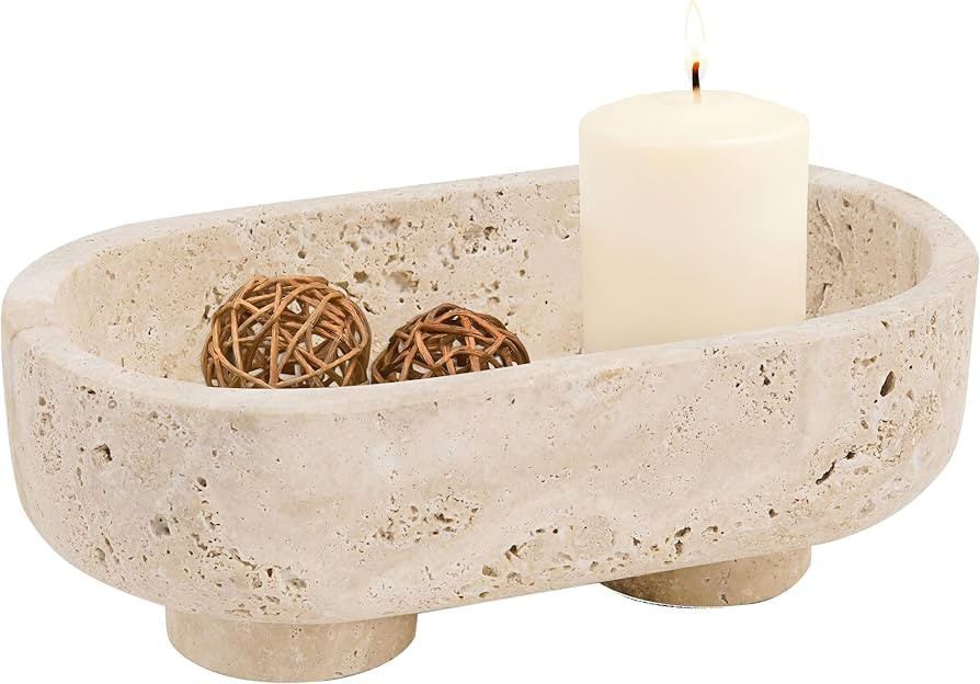 Radicaln Marble Oval Bowl With Stand 10" Inches Travertine Handmade Decorative Bowl, Ideal Key Bo... | Amazon (US)