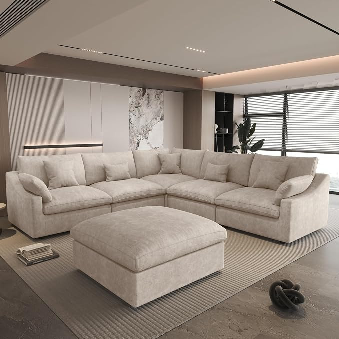 Could Couch Modular Sectional Sofa with Ottoman,Down Filled 120inch V Shaped Couch,Convertible So... | Amazon (US)