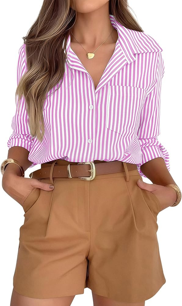 hearain Super Soft Striped Button Down Shirts for Women Dress Shirts Long Sleeve Casual Collared ... | Amazon (US)