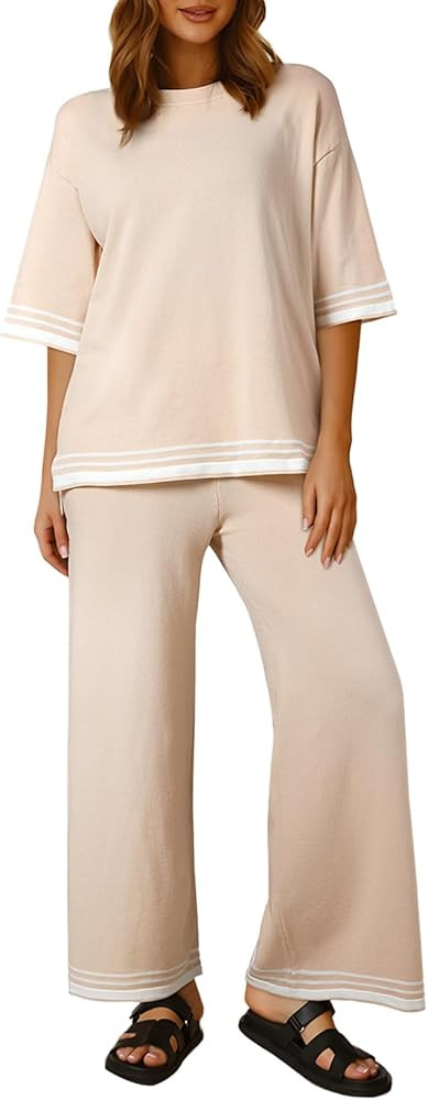 SHEWIN Lounge Sets for Women Casual 2 Piece Sweater Sets Loose Knit Womens Pajama Sets | Amazon (US)