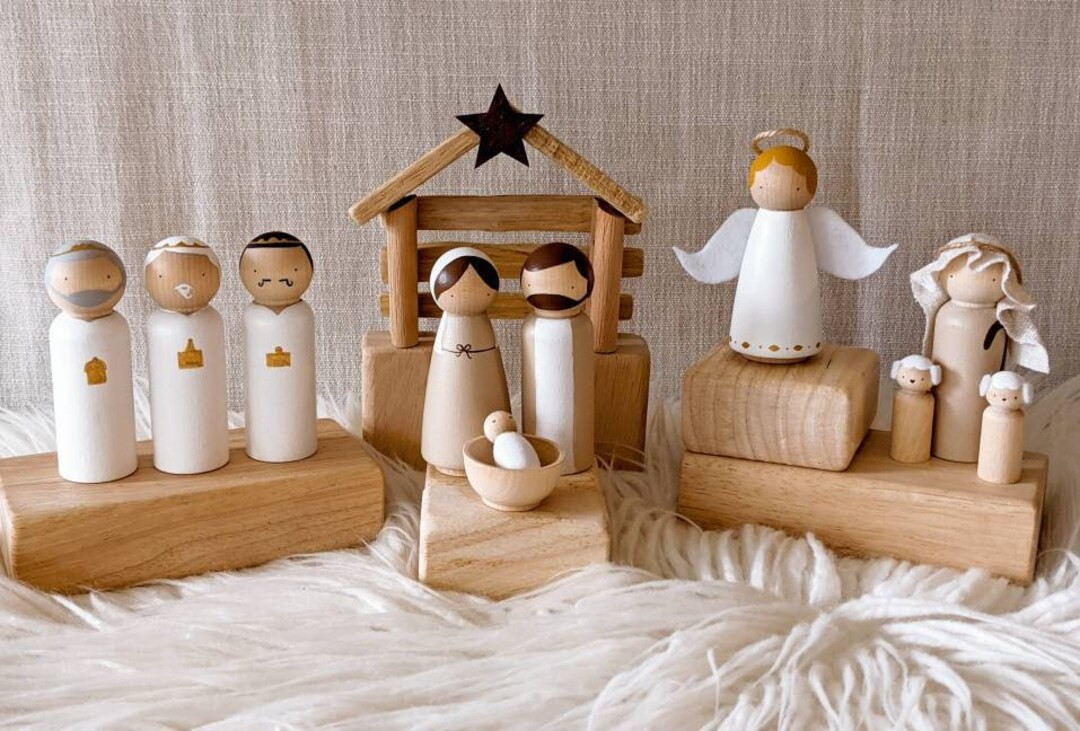 Minimalist Wooden Peg Doll Nativity Set - Etsy | Etsy (US)