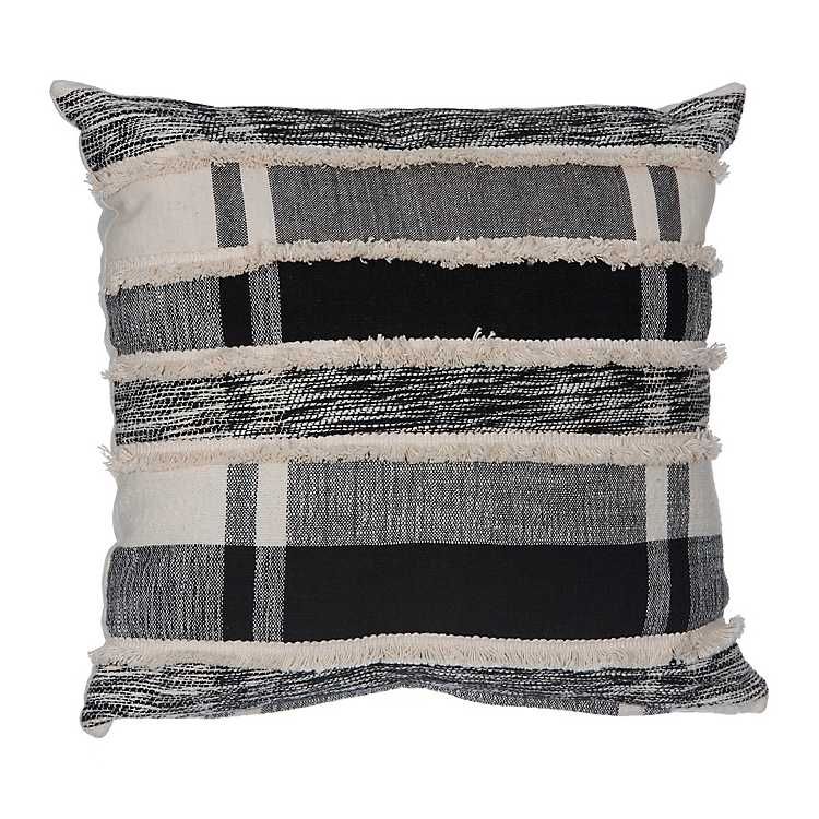 Black and Gray Textured Plaid Pillow | Kirkland's Home