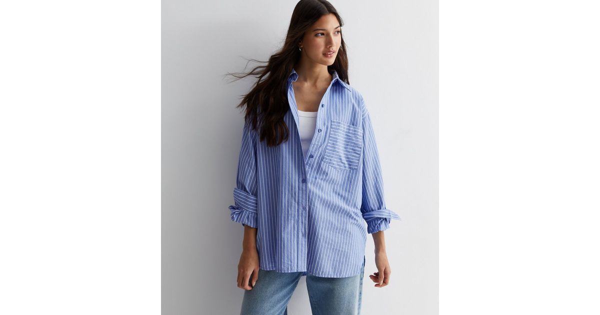 Blue Stripe Cotton Poplin Oversized Shirt | New Look | New Look (UK)