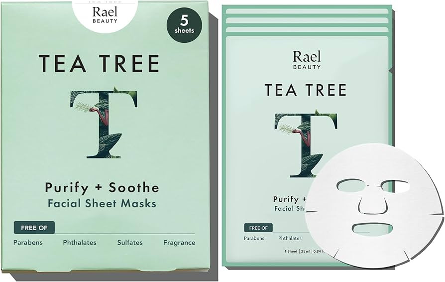 Rael Face Mask Skin Care, Tea Tree Face Masks - Bamboo Facial Sheet Mask with Tea Tree Oil and Fr... | Amazon (US)