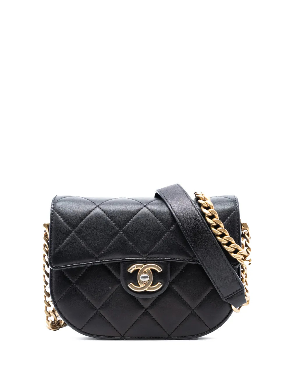 CHANEL Pre-Owned 2021 Mini CC Quilted Shiny Calfskin Round Moon Messenger Flap crossbody bag - Black | Farfetch Global