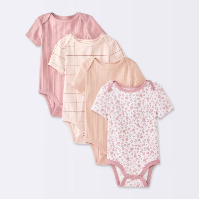 Baby Girls' 4pk Floral Short Sleeve Bodysuits - Cloud Island™ Peach/Pink Newborn | Target