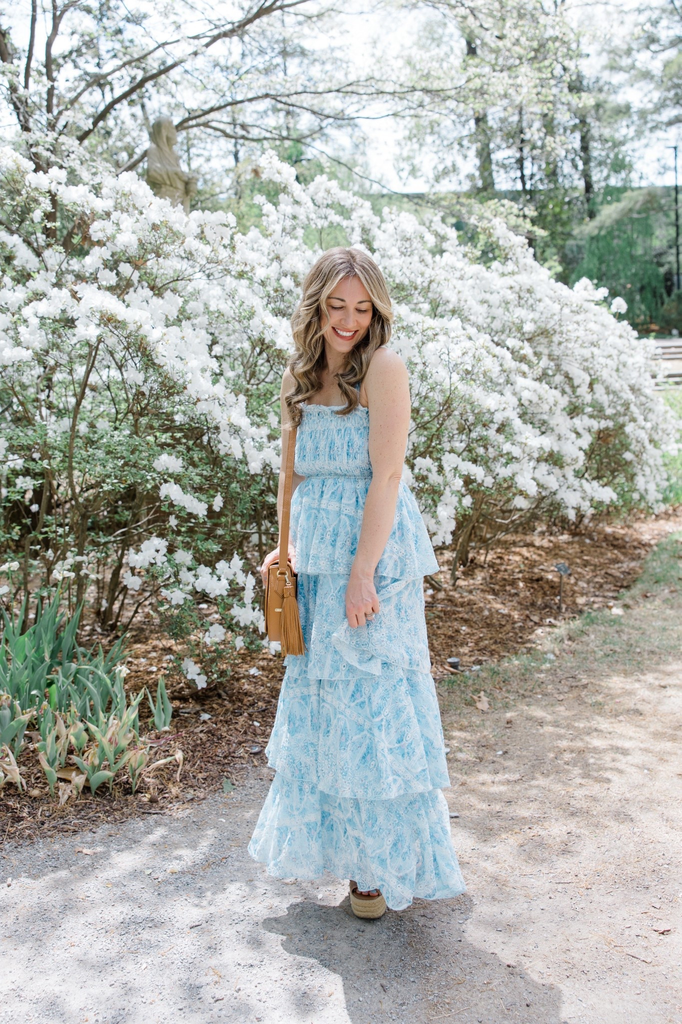 This @renttherunway dress is so good. Love the pretty color and eyelet trim. Side XS and so flattering. Use code RTRXLRIECKHOFF for 50% off your first month through 3/23 with @renttherunway #rtrpartner #renttherunway