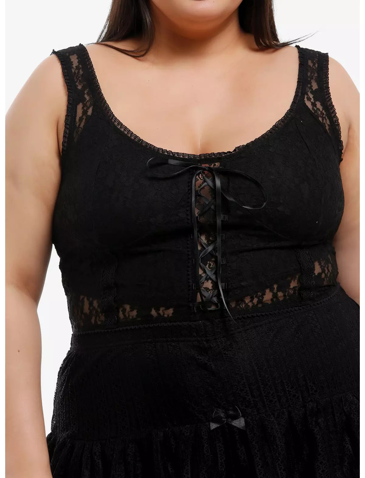 Cosmic Aura Black Lace Ribbon Corset Girls Crop Tank Top Plus Size | Hot Topic | Hot Topic