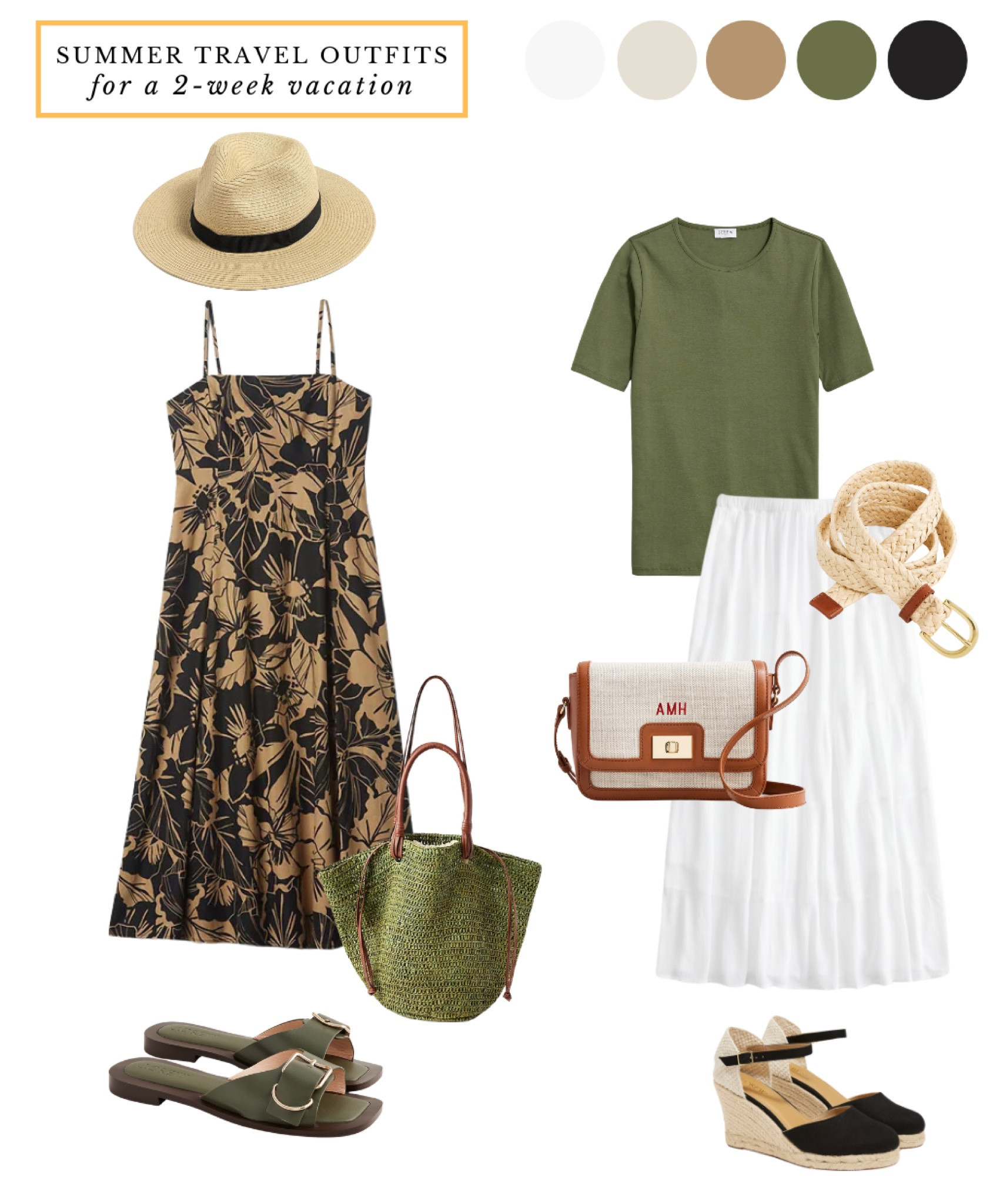 Summer travel outfits, travel capsule wardrobe // midi dress, tiered white skirt, olive green and white 

#LTKsummer #LTKtravel #LTKover50style