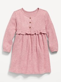 Long-Sleeve Thermal-Knit Henley Dress for Toddler Girls | Old Navy (US)