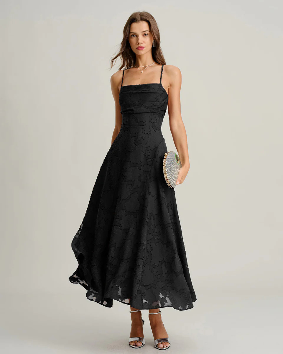 Black Jacquard Slip Maxi Dress & Reviews - Black - Dresses | RIHOAS | rihoas.com