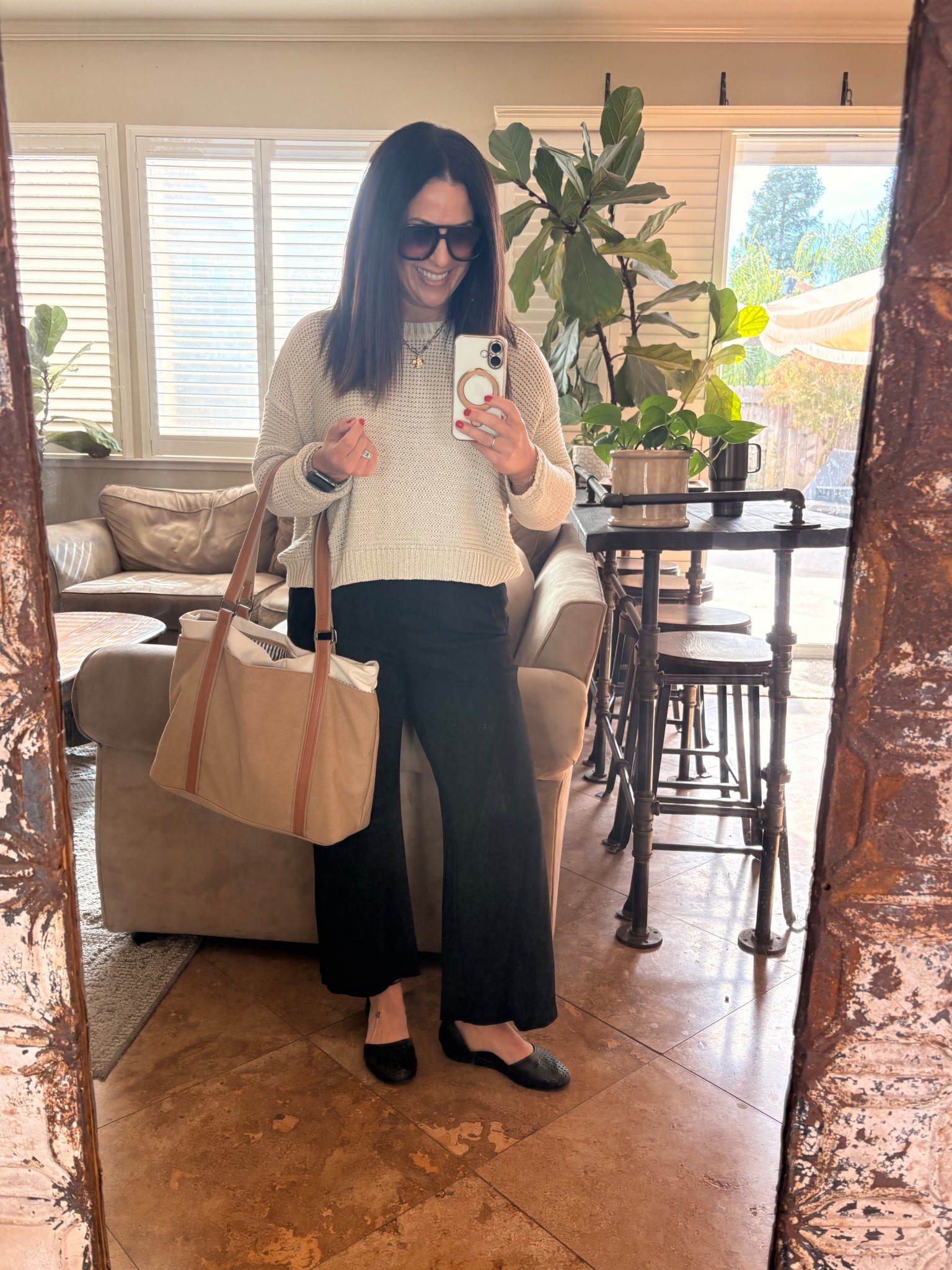 Easy, cozy fall teacher work wear outfit. Pull on petite friendly wide leg pants, memory foam flats. 

#LTKOver40 #LTKWorkwear #LTKPetite