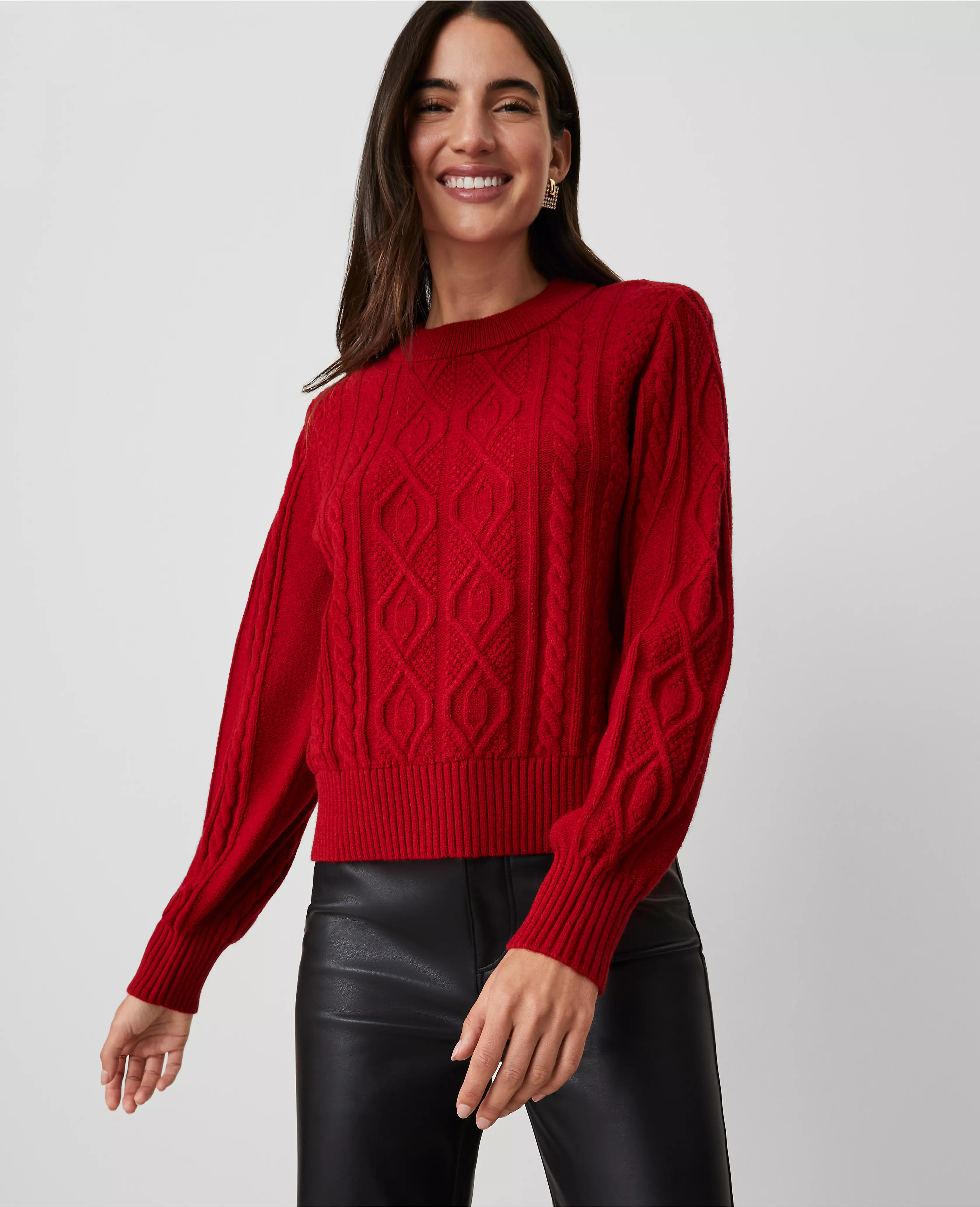 Puff Sleeve Cable Sweater | Ann Taylor