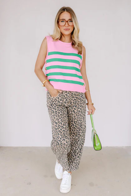 Gracie Pink Stripe Sleeveless Top | The Willow Tree