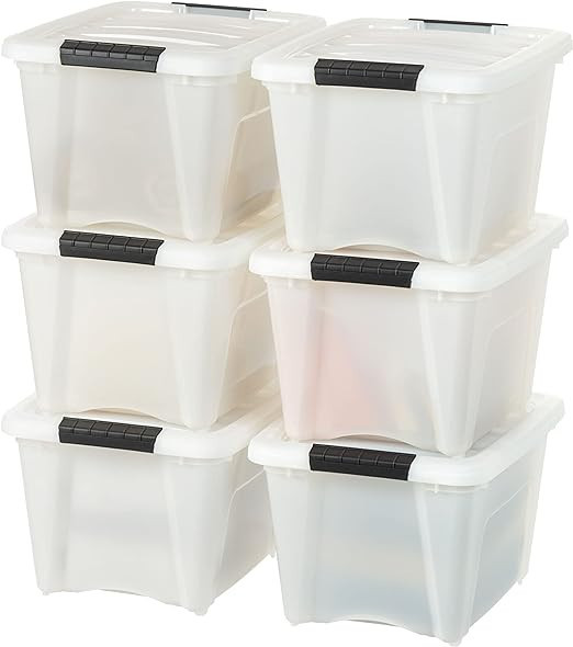 IRIS USA 6 Pack 19qt Plastic Storage Bin with Lid and Secure Latching Buckles, Pearl | Amazon (US)