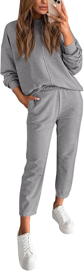 NALANISA Women's 2 Piece Outfits Tracksuit Casual Crewneck Long Sleeve Sweatshirt Tops Jogger Pan... | Amazon (US)