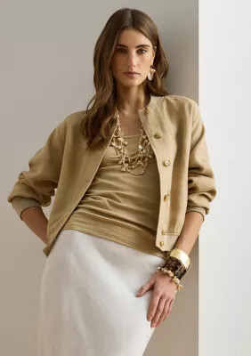 Lauren Ralph Lauren Women's Linen Flight Jacket, Tan, 12 | Belk