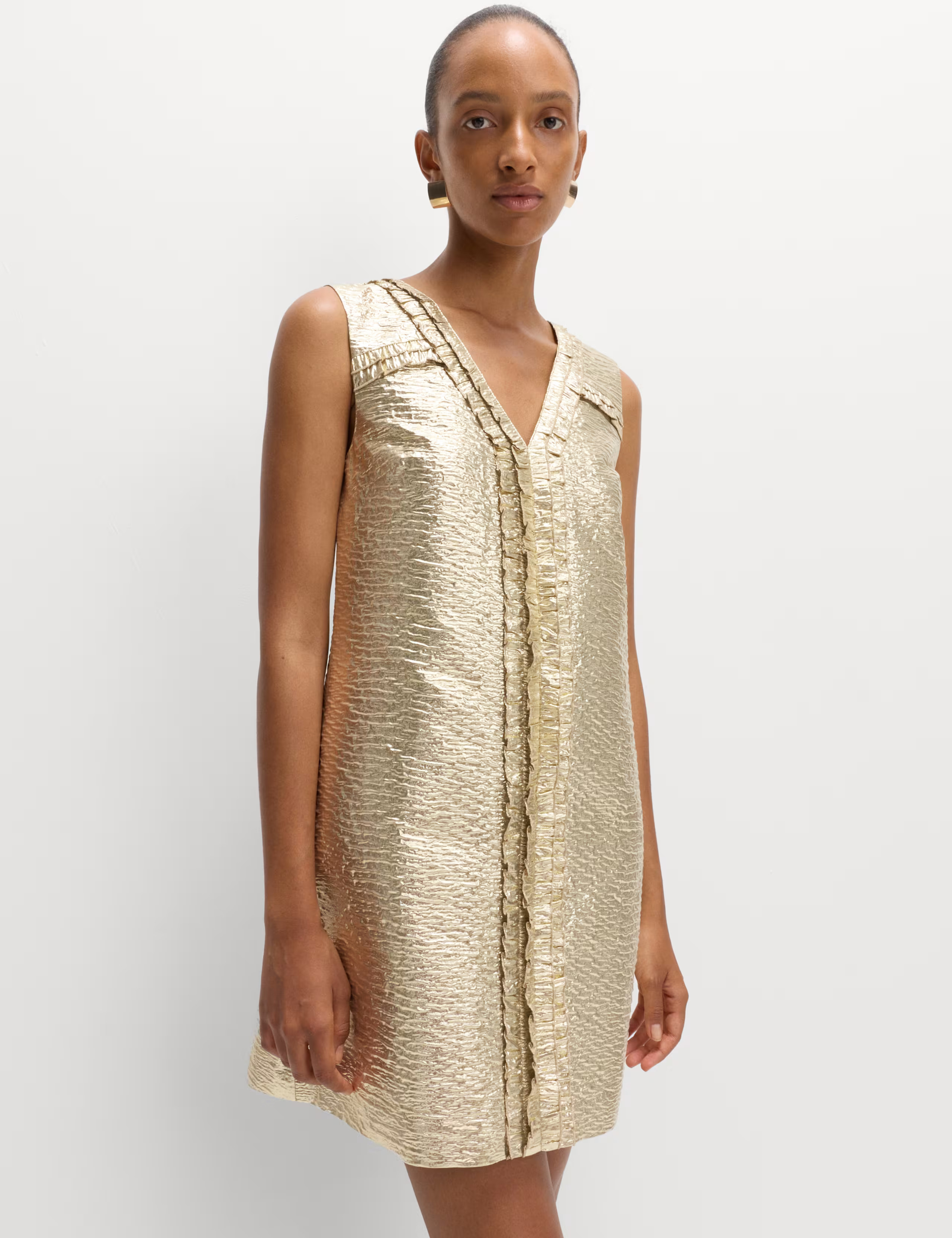 Gold Jacquard V-Neck Mini Shift Dress | Marks & Spencer (UK)