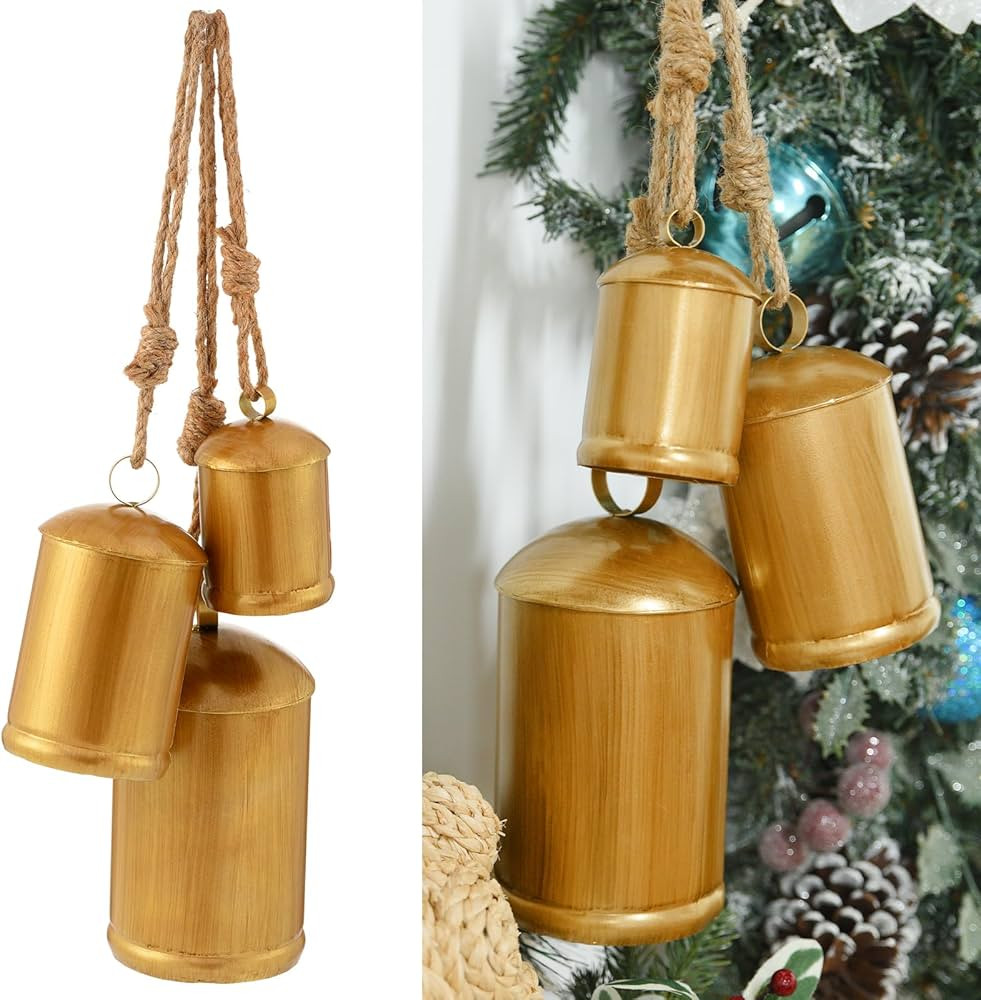 Christmas Bells, Vuskly Gold Bells Metal Hanging Bells with Jute Hanging Rope,Gold Bells for Chri... | Amazon (US)