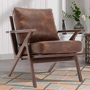 INZOY Mid-Century Modern Accent Chair with Wood Frame, PU Leather Living Room Chair and Soft Thic... | Amazon (US)